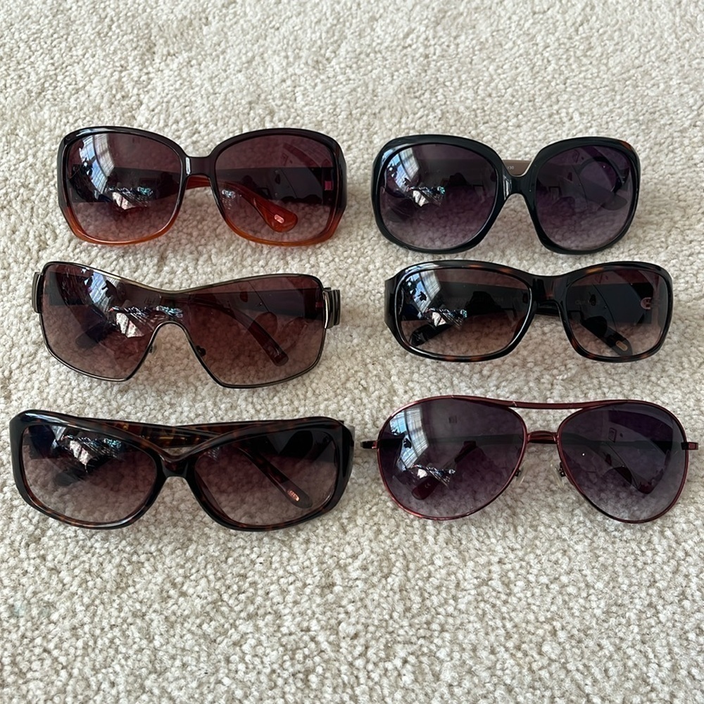 Lot of Six Pairs of Fossil Sunglasses Vintage Y2K Embellished Tortoise Polarized
